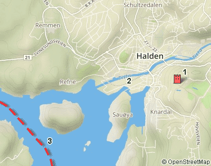 Map os Halden area with fredriksten fortress