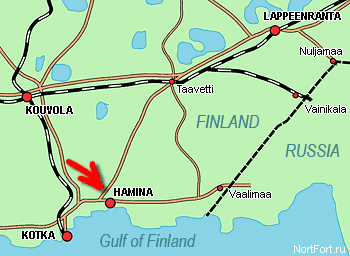 Карта южной Финляндии с г. Хамина