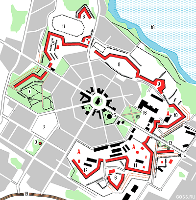 Lay-out of Fredrikshamn (Hamina) fortifications