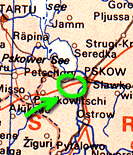 Местоположение Изборска относительно Пскова