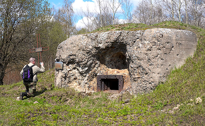Artillery bunker with traces of warfare