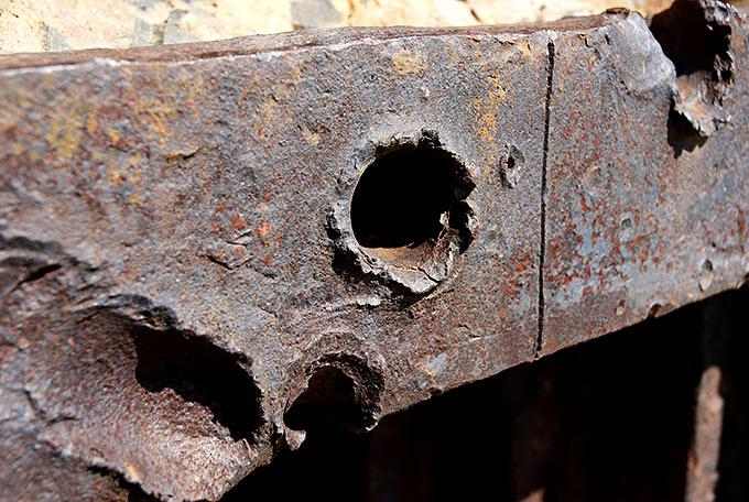 German pierser's shell-hole on the bunker  of Krasnogvardeisk fortified area