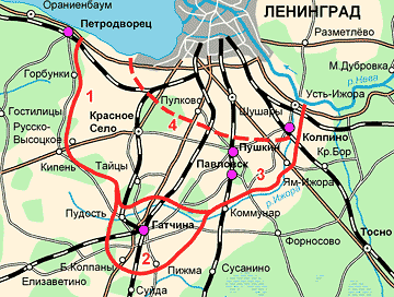 General lay-out of Krasnogvardeisk Fortified area