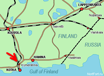 Карта юго-восточной Финляндии с крепостью Кюменлинна (Кюменьгород)