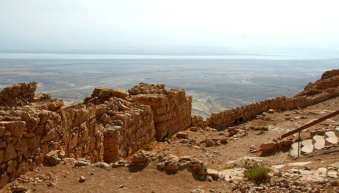 Masada fortress wall and the Dead Sea
