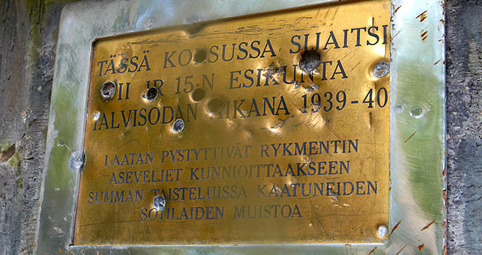 The memorial board on the battalion command post at Mannerheim Line