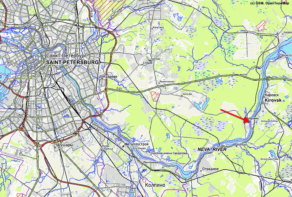 Map St-Petersburg and neva river area