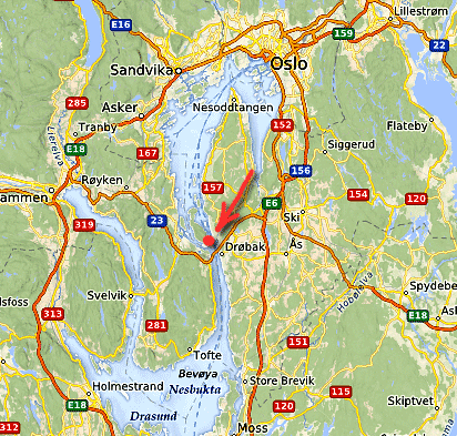 Map of the northern part of the Oslo Fjord