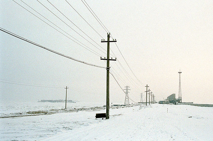 Unfinished dam in winter